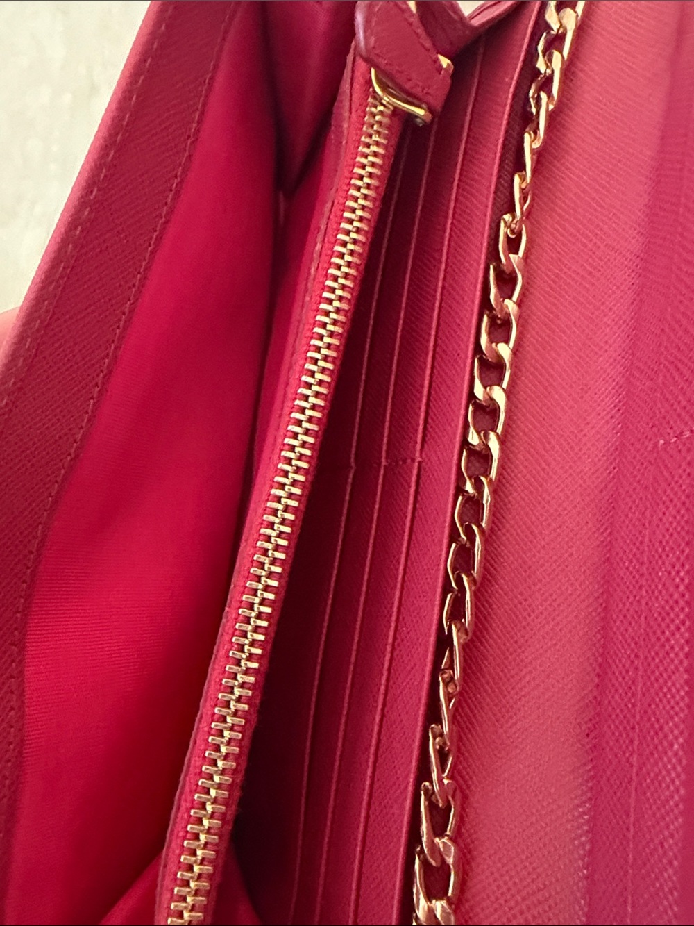 Prada Saffiano Leather Bow Chain Clutch - Fuchsia - Picture 4 of 5